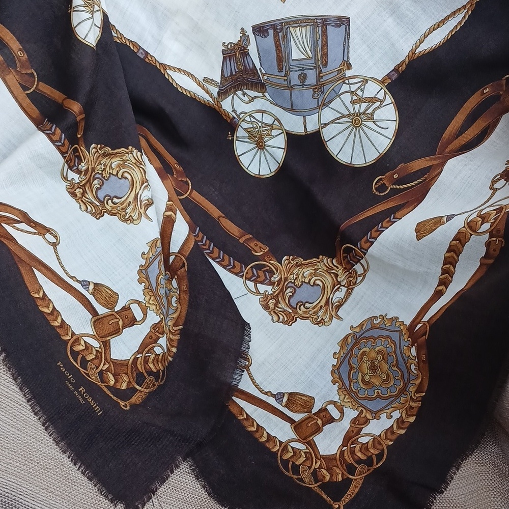 PAOLO Rossini Italian Fringe Black and Gold Chain Link Scarf